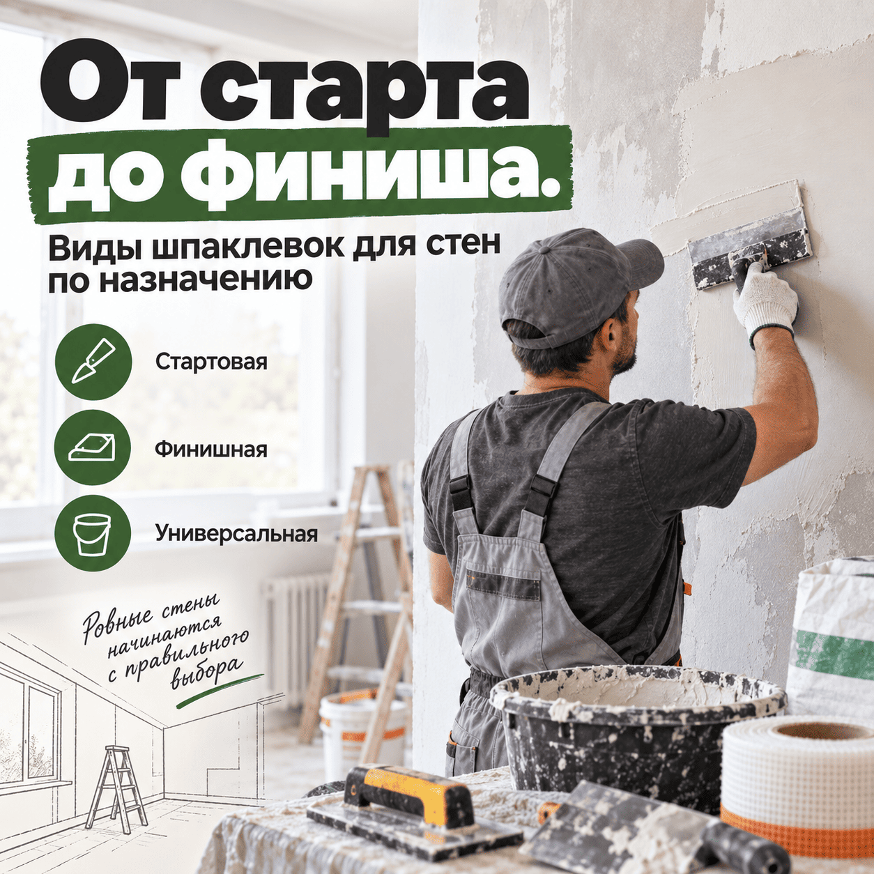 От старта до финиша. Виды шпаклевок для стен по назначению От старта до финиша. Виды шпаклевок для стен по назначению