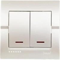 ВЫКЛЮЧАТЕЛЬ ДВОЙНОЙ DERIY С ПОДСВЕТКОЙ ЖЕМЧУЖНОБЕЛЫЙ МЕТАЛЛИК