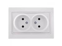 РОЗЕТКА ДВОЙНАЯ Б/З КЕРАМИКА МИРА БЕЛЫЙ С БЕЛОЙ ВСТАВКОЙ