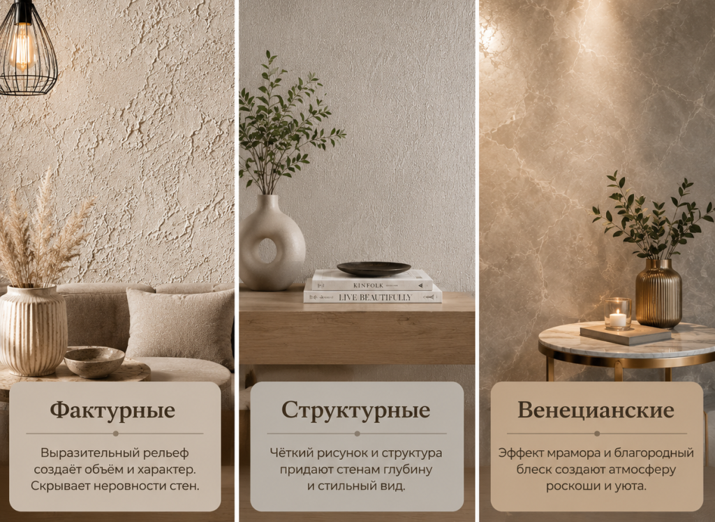 Штукатурка по типу фактуры: фактурные, структурные, венецианские