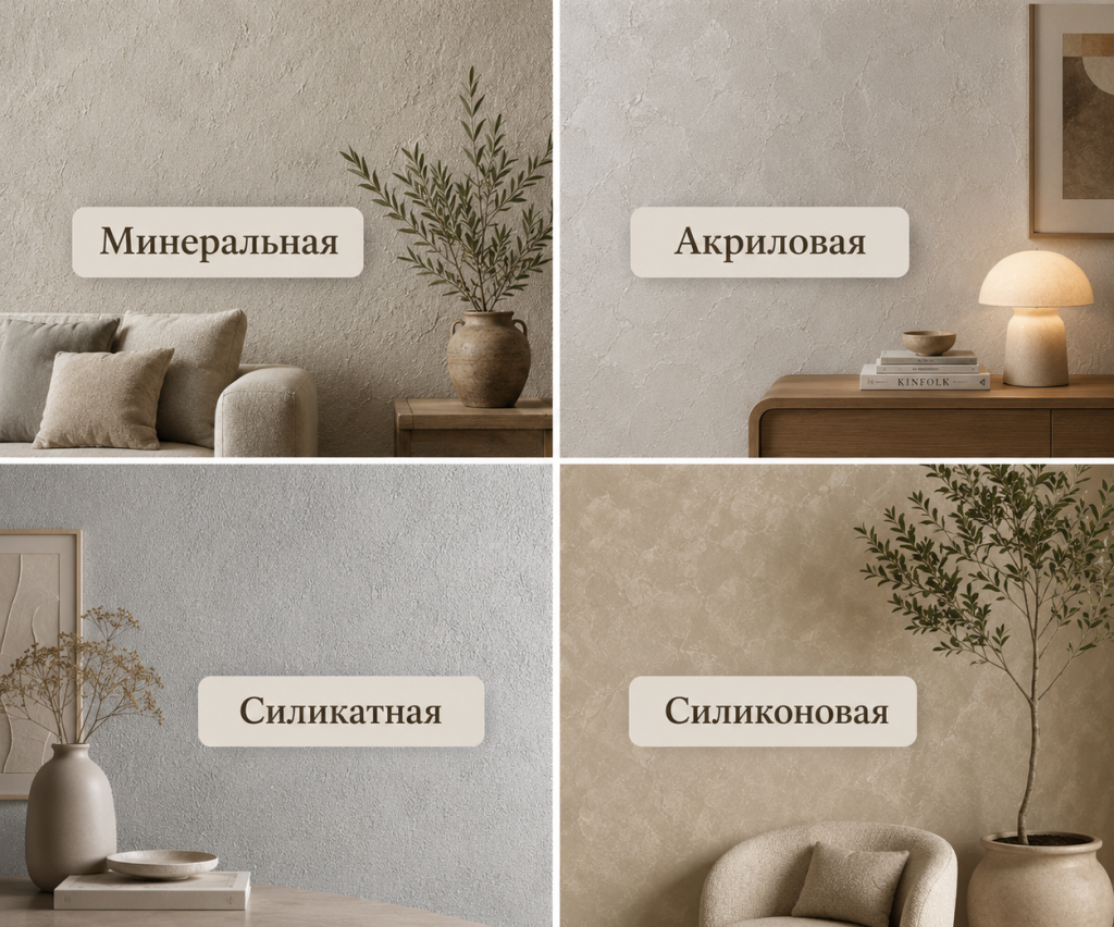 Штукатурка по типу состава: минеральная, акриловая, силикатная, силиконовая