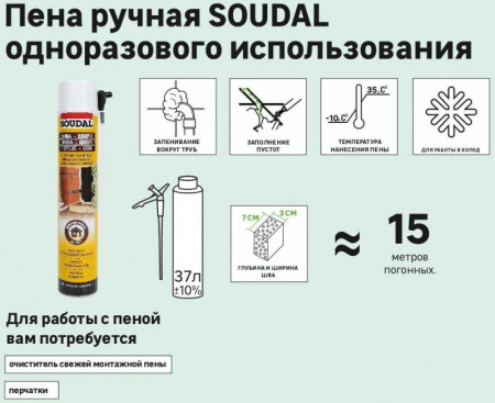 ПЕНА РУЧНАЯ 12*750МЛ МОНТАЖНАЯ SOUDAL