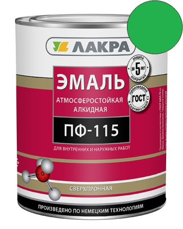 ЭМАЛЬ ПФ-115 ЗЕЛЕНЫЙ ЛАКРА 2,8КГ