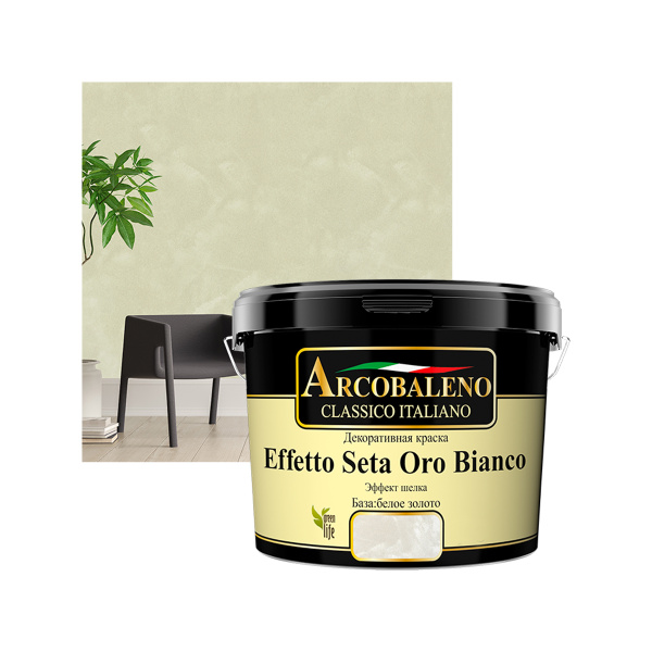 КРАСКА РАДУГА ДЕКОРАТИВНАЯ ARCOBALENO EFFETTO SETA ORO BIANCO БАЗА БЕЛОЕ ЗОЛОТО 5КГ КРАСКА РАДУГА ДЕКОРАТИВНАЯ ARCOBALENO EFFETTO SETA ORO BIANCO БАЗА БЕЛОЕ ЗОЛОТО 5КГ