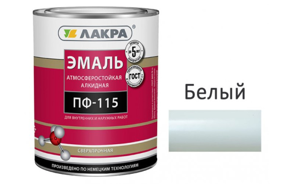 АЛКИДНАЯ КРАСКА ЭМАЛЬ ЛАКРА АТМОСФЕРАСТОЙКАЯ ПФ-115 БЕЛЫЙ ГЛЯНЕЦ 2,8 КГ АЛКИДНАЯ КРАСКА ЭМАЛЬ ЛАКРА АТМОСФЕРАСТОЙКАЯ ПФ-115 БЕЛЫЙ ГЛЯНЕЦ 2,8 КГ
